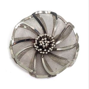 Vintage 1960s BED Signed Modernist Silver Tone Mesh Metal Flower Brooch Pin